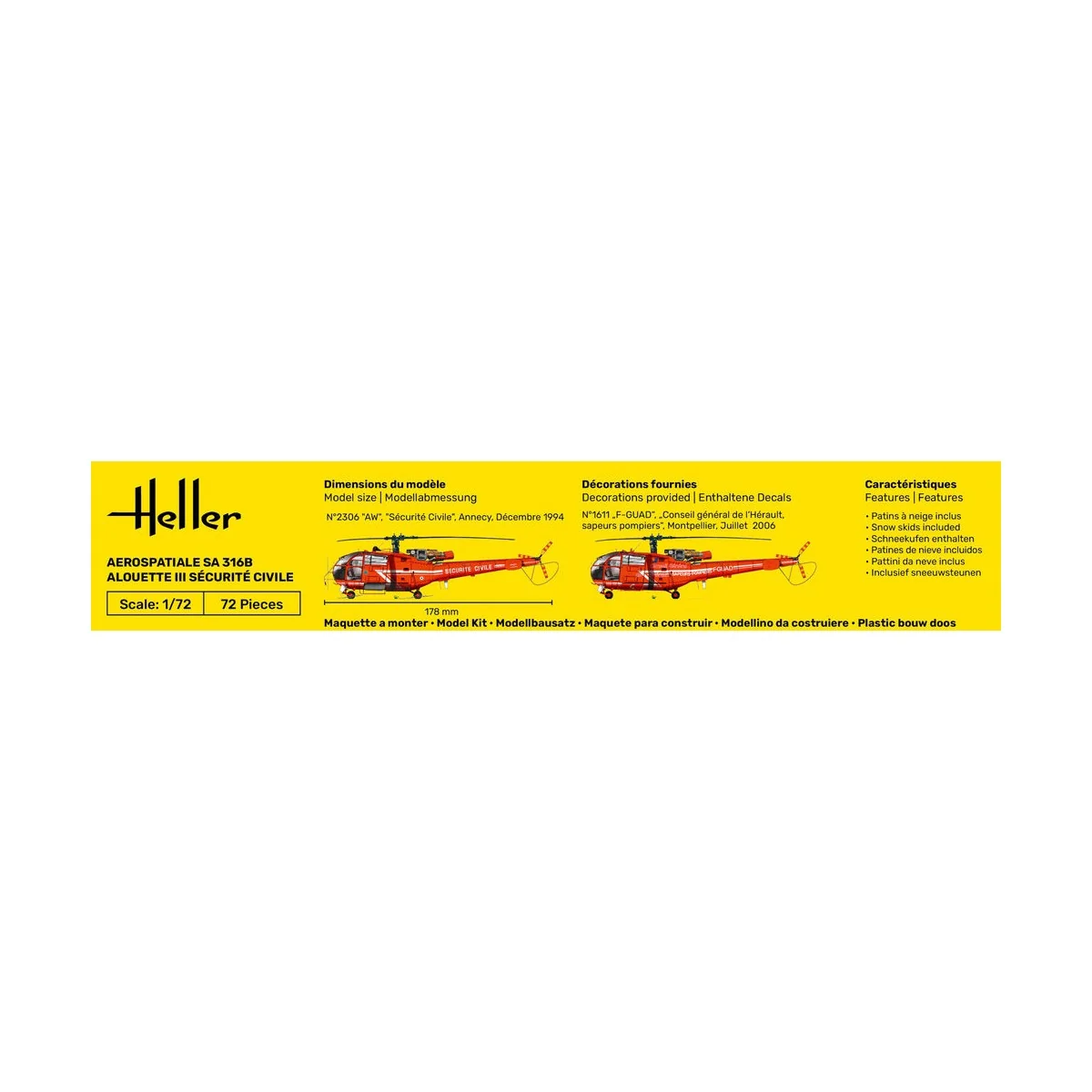 STARTER KIT Alouette III Sécurité Civile, 1/72 - Heller 56289