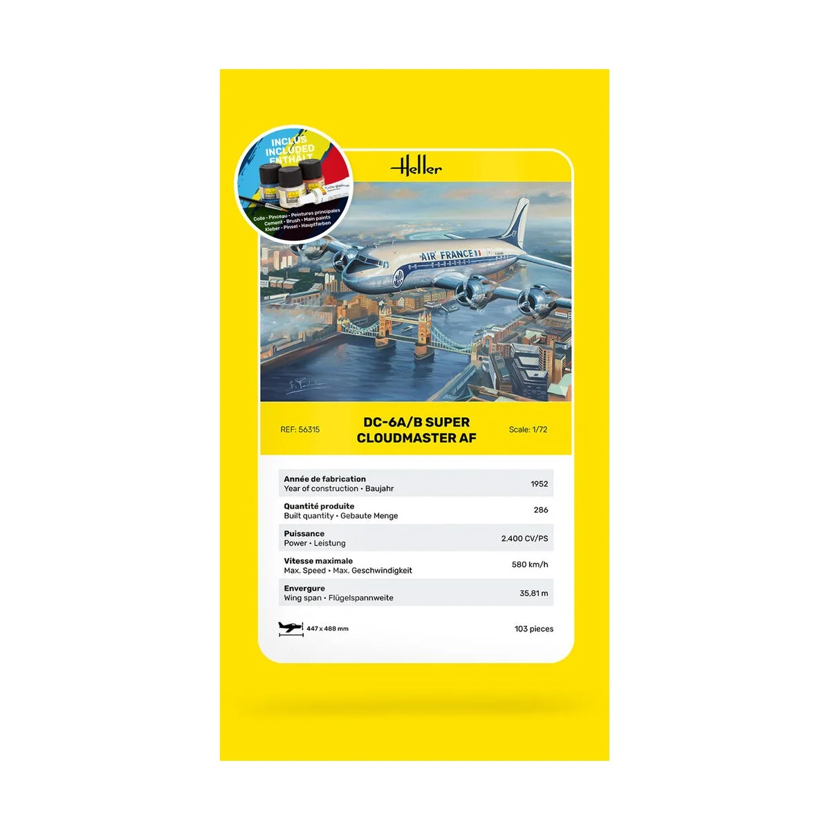 STARTER KIT DC6 Super Cloudmaster AF, 1/72 - Heller 56315