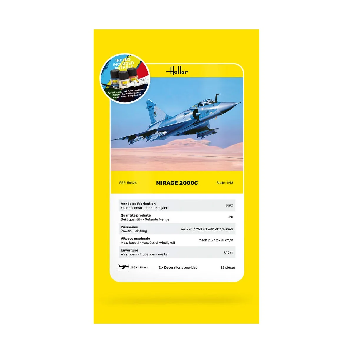 STARTER KIT Mirage 2000 C, 1/48 - Heller 56426