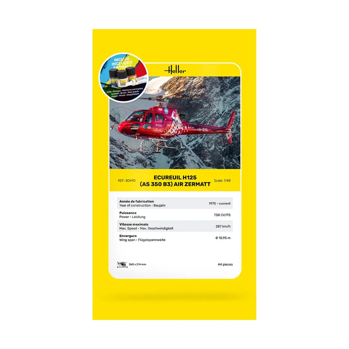 STARTER KIT Ecureuil H125 (AS 350 B3) Air Zermatt, 1/48 - Heller 56490