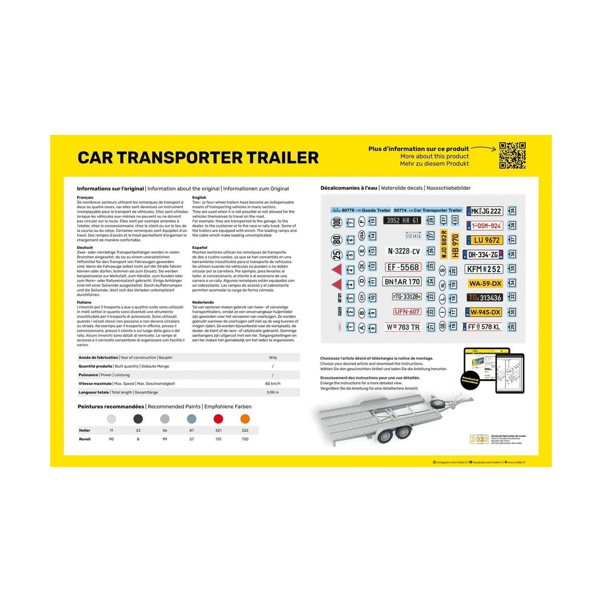 STARTER KIT Car Transporter Trailer, 1/24 - Heller 56774