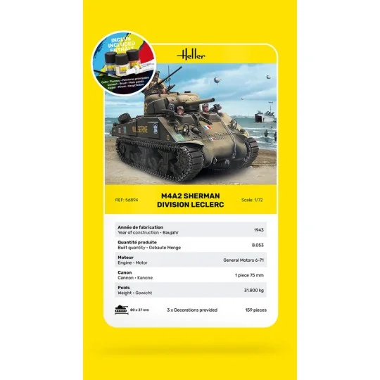 STARTER KIT M4A2 Sherman "Division Leclerc", 1/72 - Heller 56894