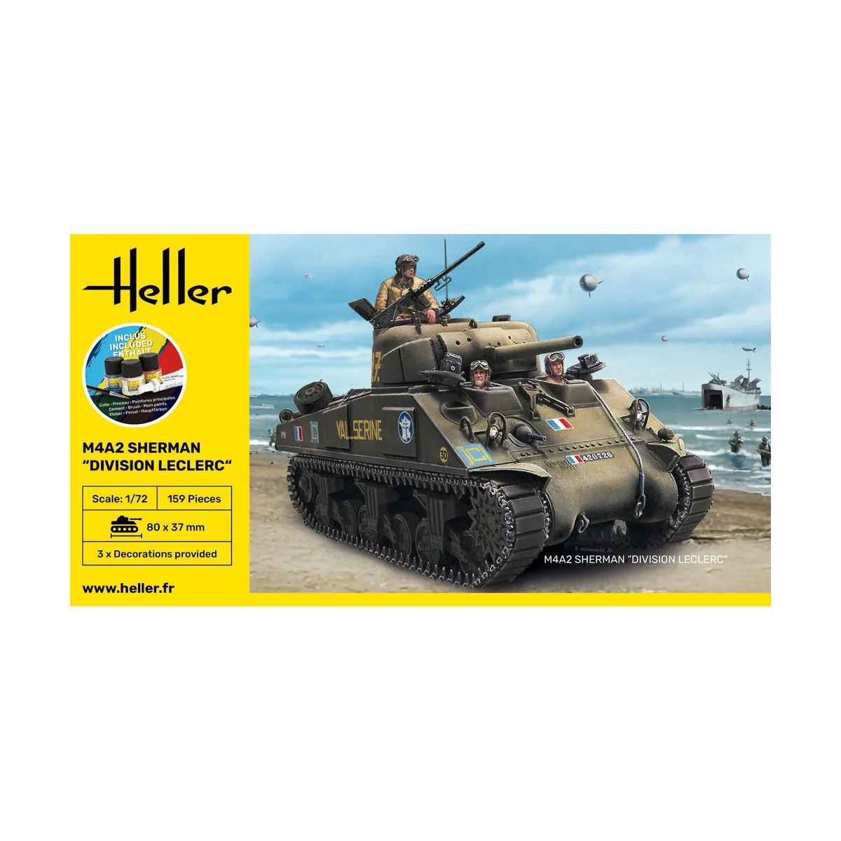STARTER KIT M4A2 Sherman "Division Leclerc", 1/72 - Heller 56894