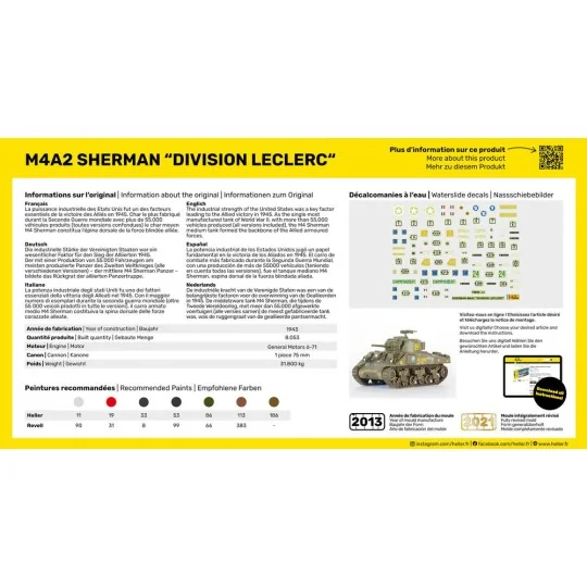 STARTER KIT M4A2 Sherman "Division Leclerc", 1/72 - Heller 56894