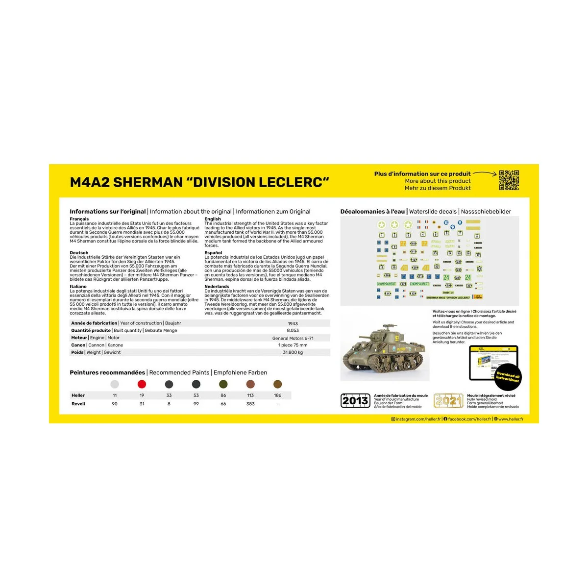 STARTER KIT M4A2 Sherman "Division Leclerc", 1/72 - Heller 56894