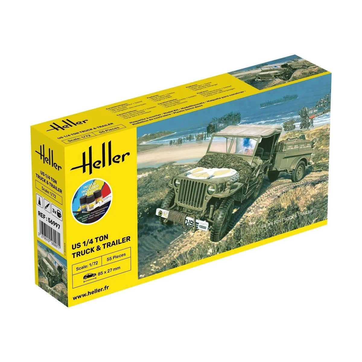 STARTER KIT US 1/4 Ton Truck & Trailer, 1/72 - Heller 56997