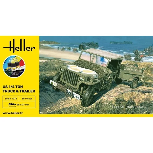 STARTER KIT US 1/4 Ton Truck & Trailer, 1/72 - Heller 56997