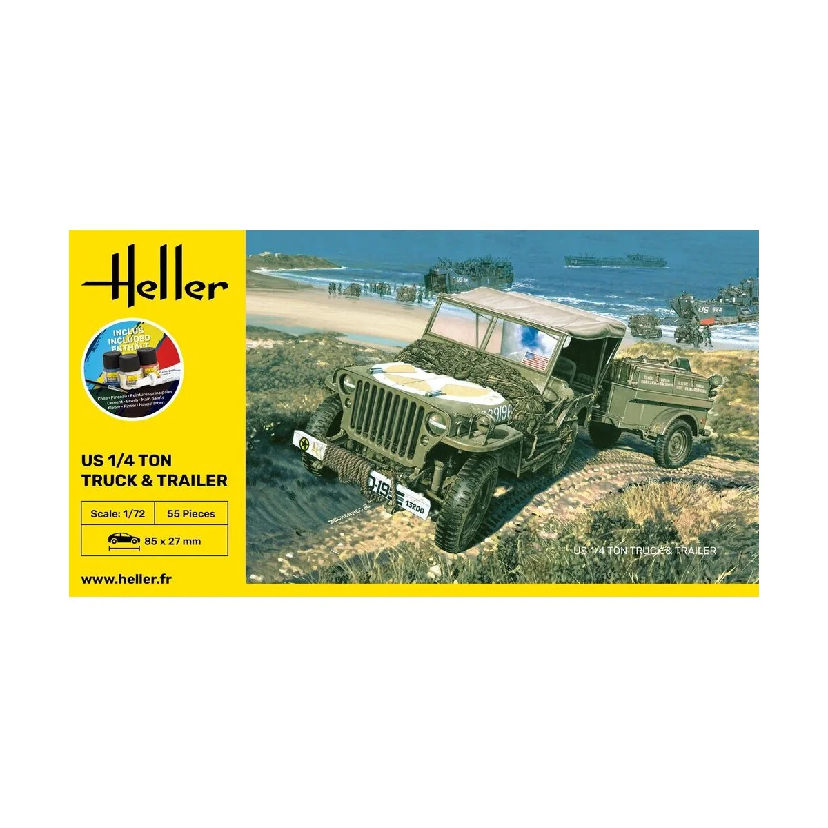 STARTER KIT US 1/4 Ton Truck & Trailer, 1/72 - Heller 56997