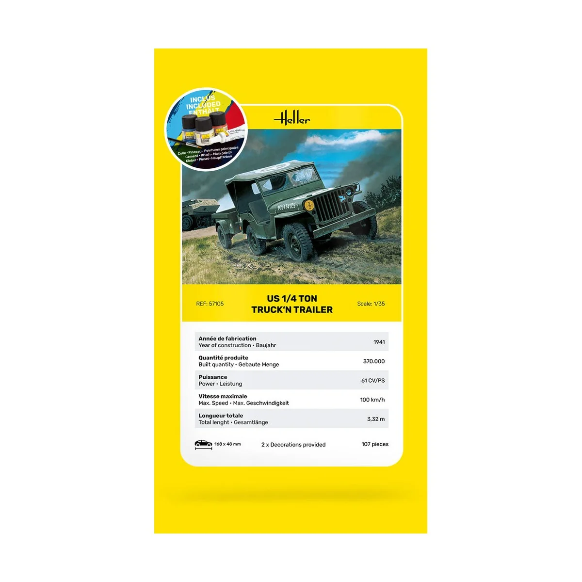 STARTER KIT US 1/4 Ton Truck 'n Trailer, 1/35 - Heller 57105