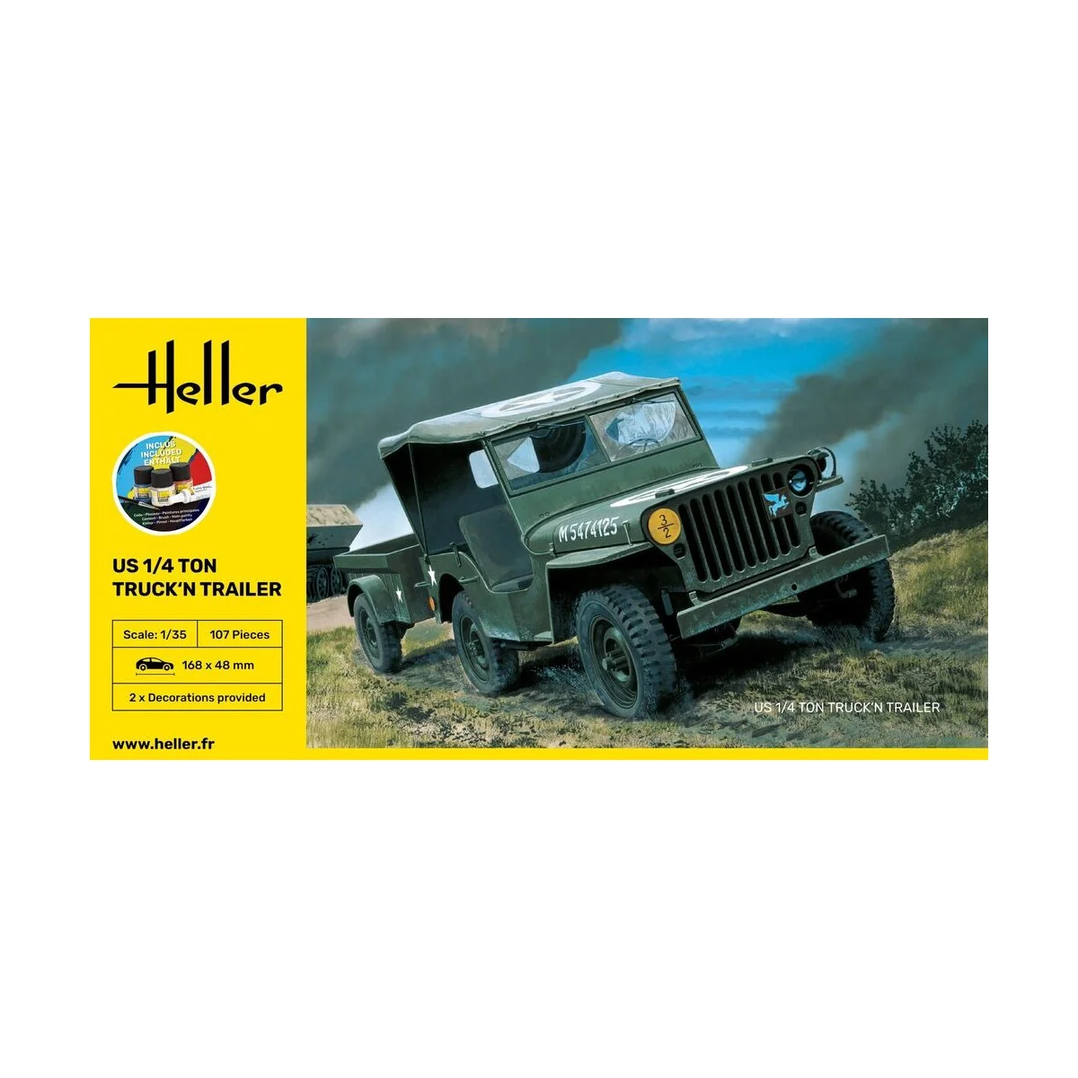 STARTER KIT US 1/4 Ton Truck 'n Trailer, 1/35 - Heller 57105