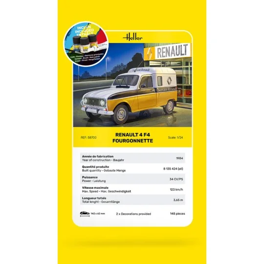 STARTER KIT Renault 4 F4 Fourgonette, 1/24 - Heller 58700