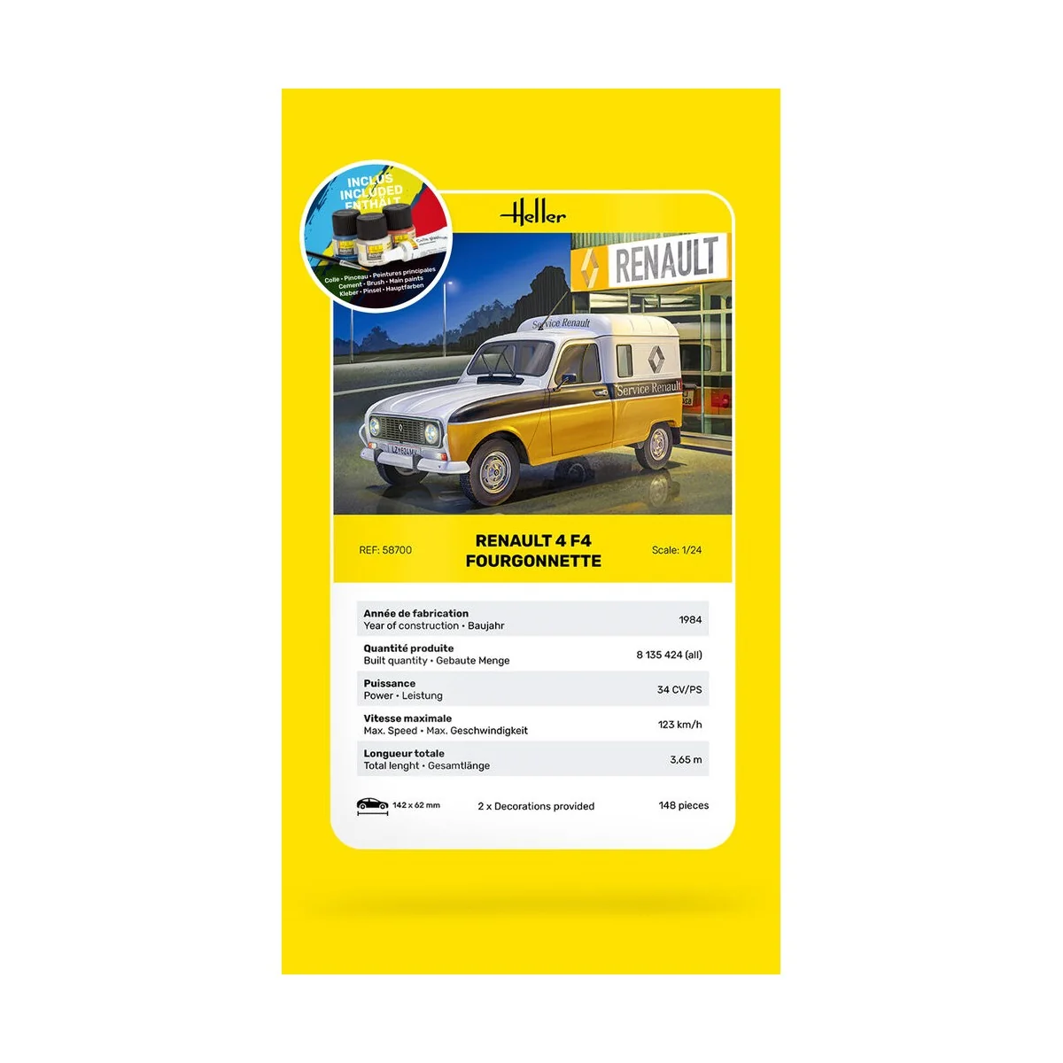 STARTER KIT Renault 4 F4 Fourgonette, 1/24 - Heller 58700
