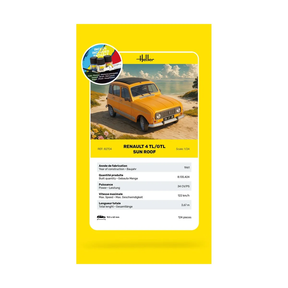 STARTER KIT Renault 4 TL/GTL Sun Roof, 1/24 - Heller 58704