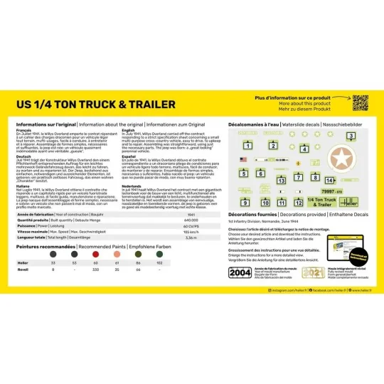 US 1/4 Ton Truck & Trailer, 1/72 - Heller 79997