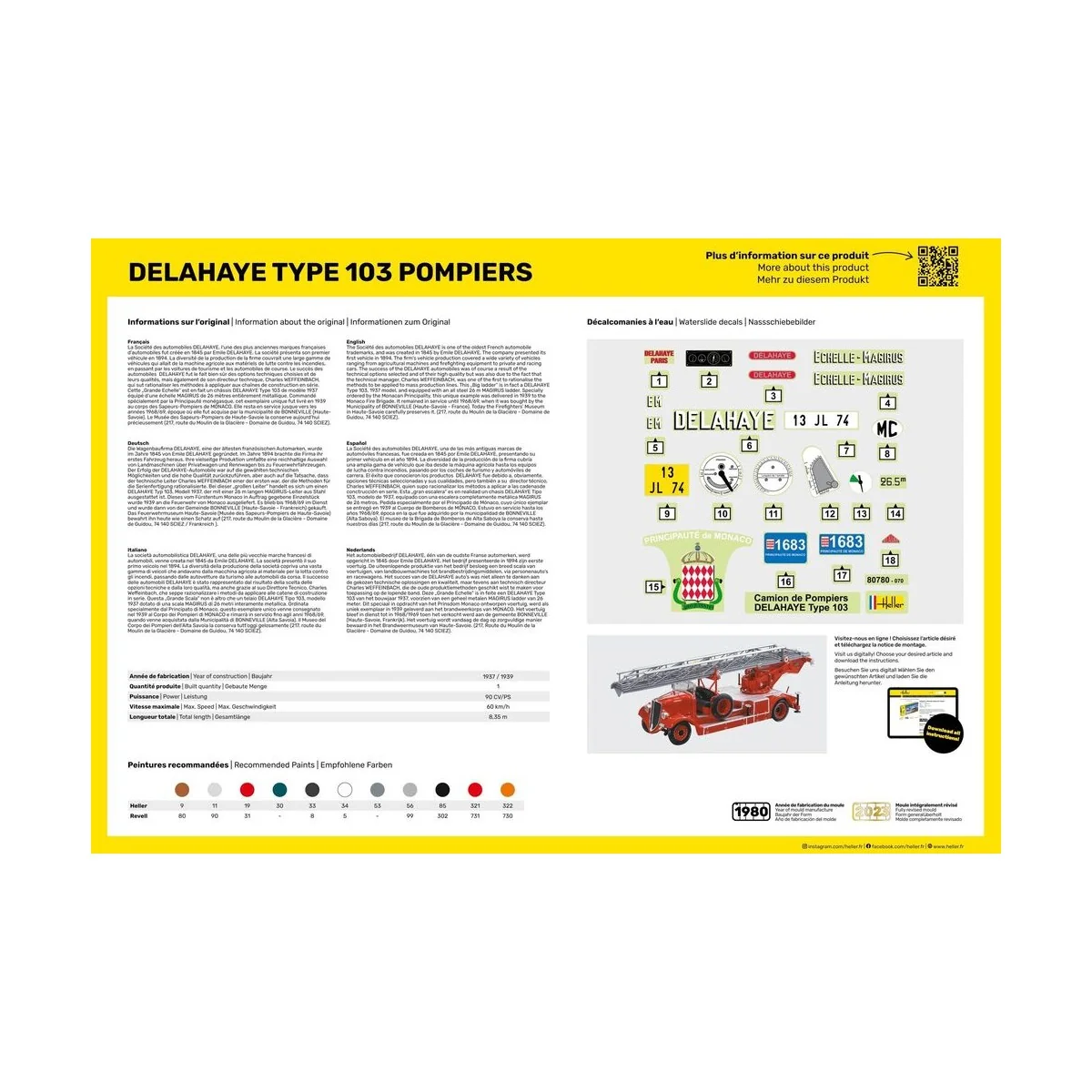 Delahaye Type 103 Pompiers, 1/24 - Heller 80780