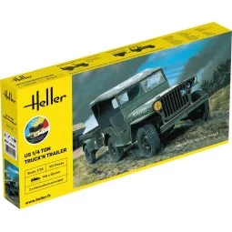 STARTER KIT US 1/4 Ton Truck 'n Trailer, 1/35 - Heller 57105