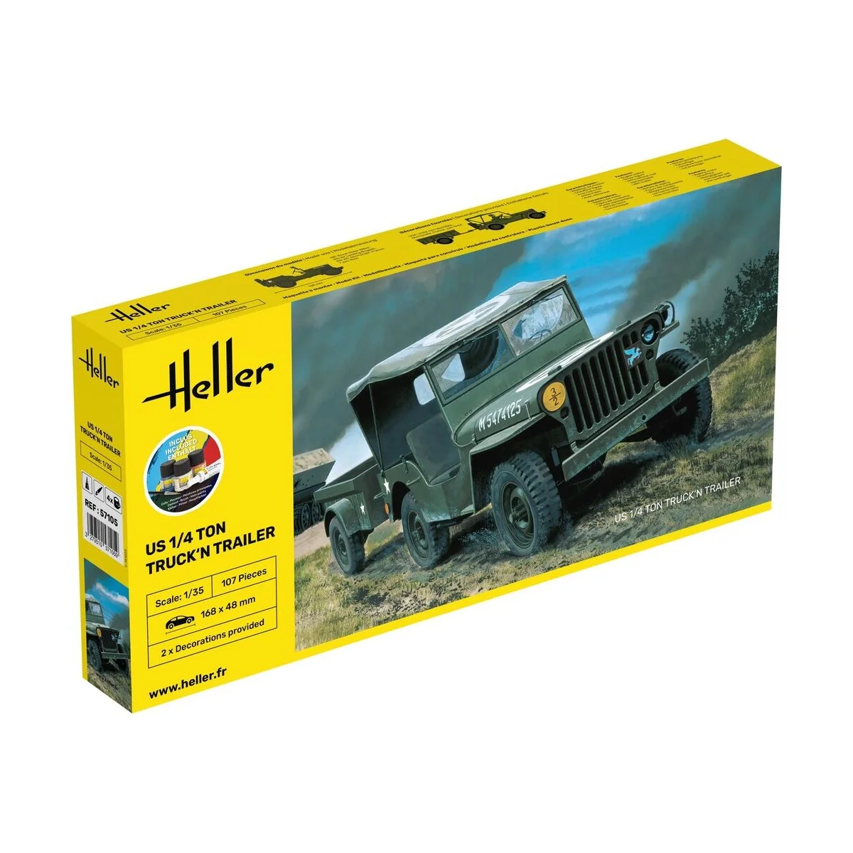 STARTER KIT US 1/4 Ton Truck 'n Trailer, 1/35 - Heller 57105