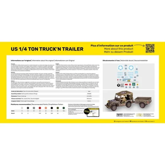 STARTER KIT US 1/4 Ton Truck 'n Trailer, 1/35 - Heller 57105