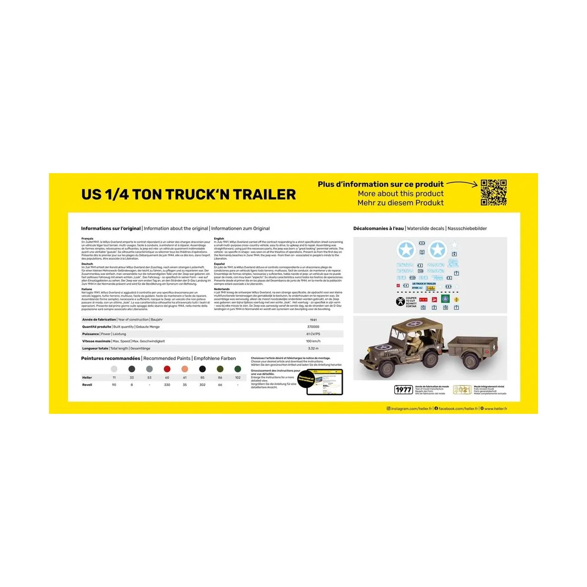 STARTER KIT US 1/4 Ton Truck 'n Trailer, 1/35 - Heller 57105