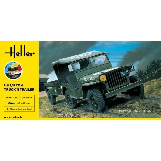 STARTER KIT US 1/4 Ton Truck 'n Trailer, 1/35 - Heller 57105