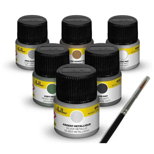 Acrylic Colour Set ”Military” Aircraft 6 x 12 ml + Brush - Heller 9402