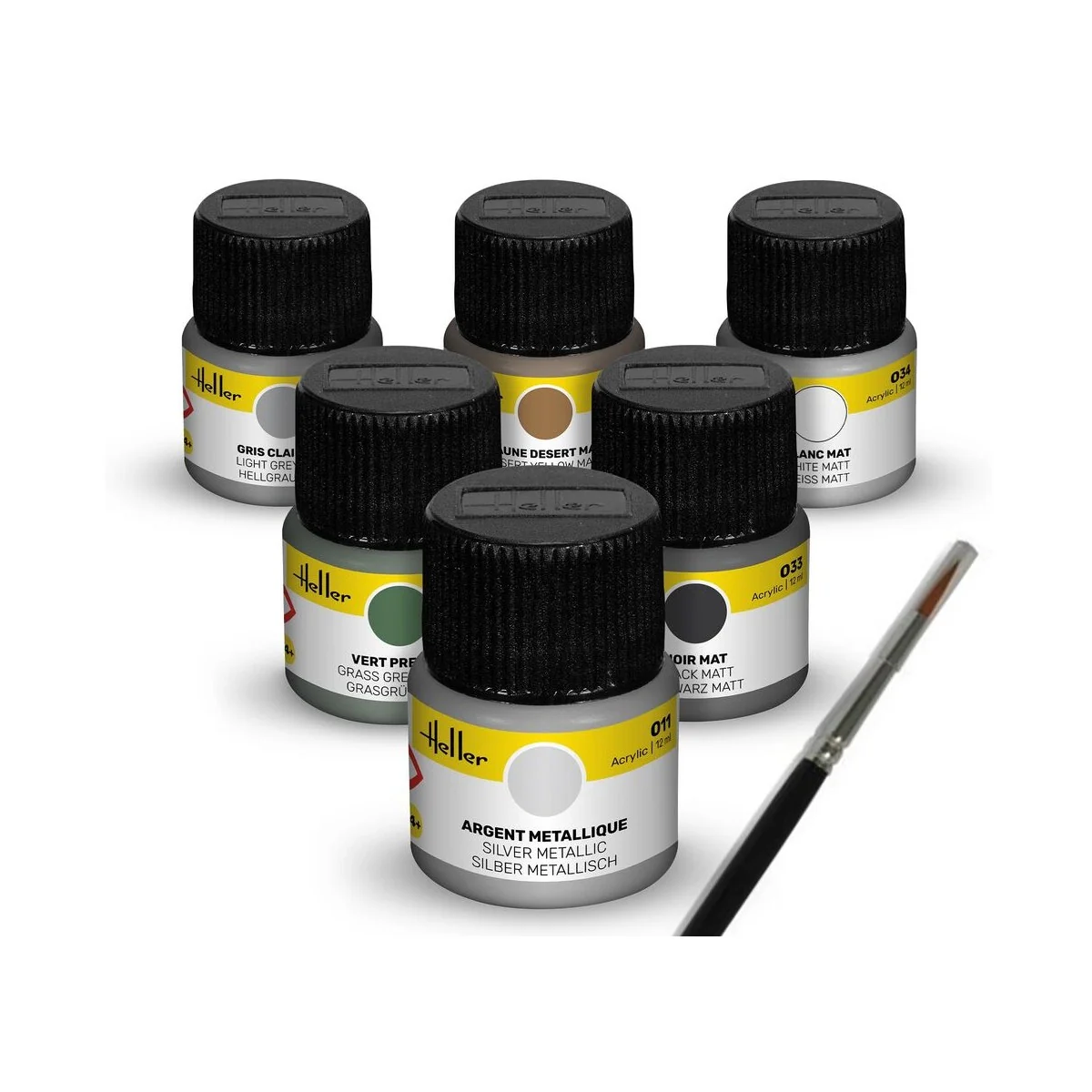 Acrylic Colour Set ”Military” Aircraft 6 x 12 ml + Brush - Heller 9402