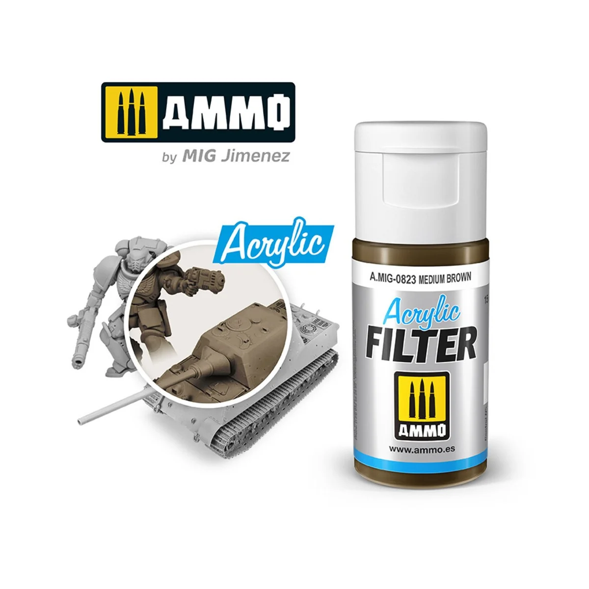 ACRYLIC FILTER Medium Brown - AMMO by MIG Jimenez A.MIG-0823