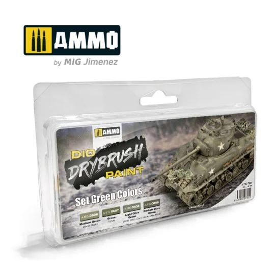 DRYBRUSH Set Green Colors - AMMO by MIG Jimenez A.MIG-7301