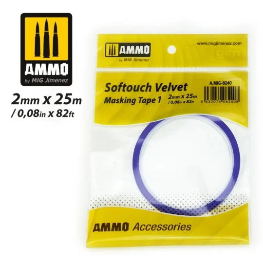 Softouch Velvet Masking Tape 1 (2mm x 25M) - AMMO by MIG Jimenez A....