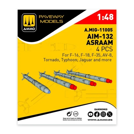 AIM-132 ASRAAM (4 pcs), 1/48 - AMMO by MIG Jimenez A.MIG-11005