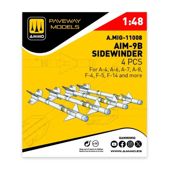 AIM-9B Sidewinder (4 pcs), 1/48 - AMMO by MIG Jimenez A.MIG-11008