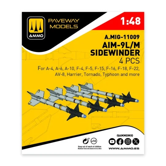 AIM-9L/M Sidewinder (4 pcs), 1/48 - AMMO by MIG Jimenez A.MIG-11009