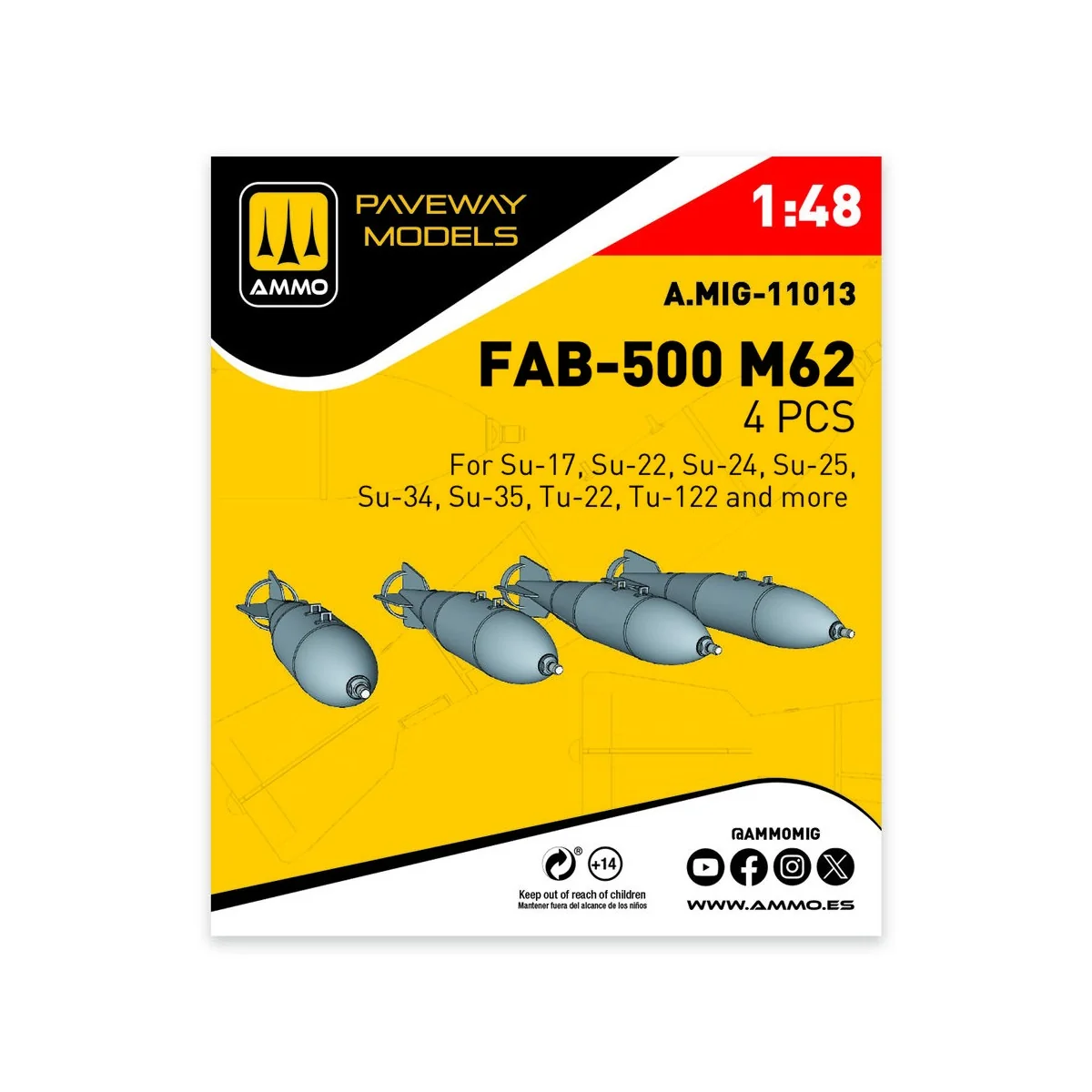 FAB-500 M62 (4 pcs), 1/48 - AMMO by MIG Jimenez A.MIG-11013