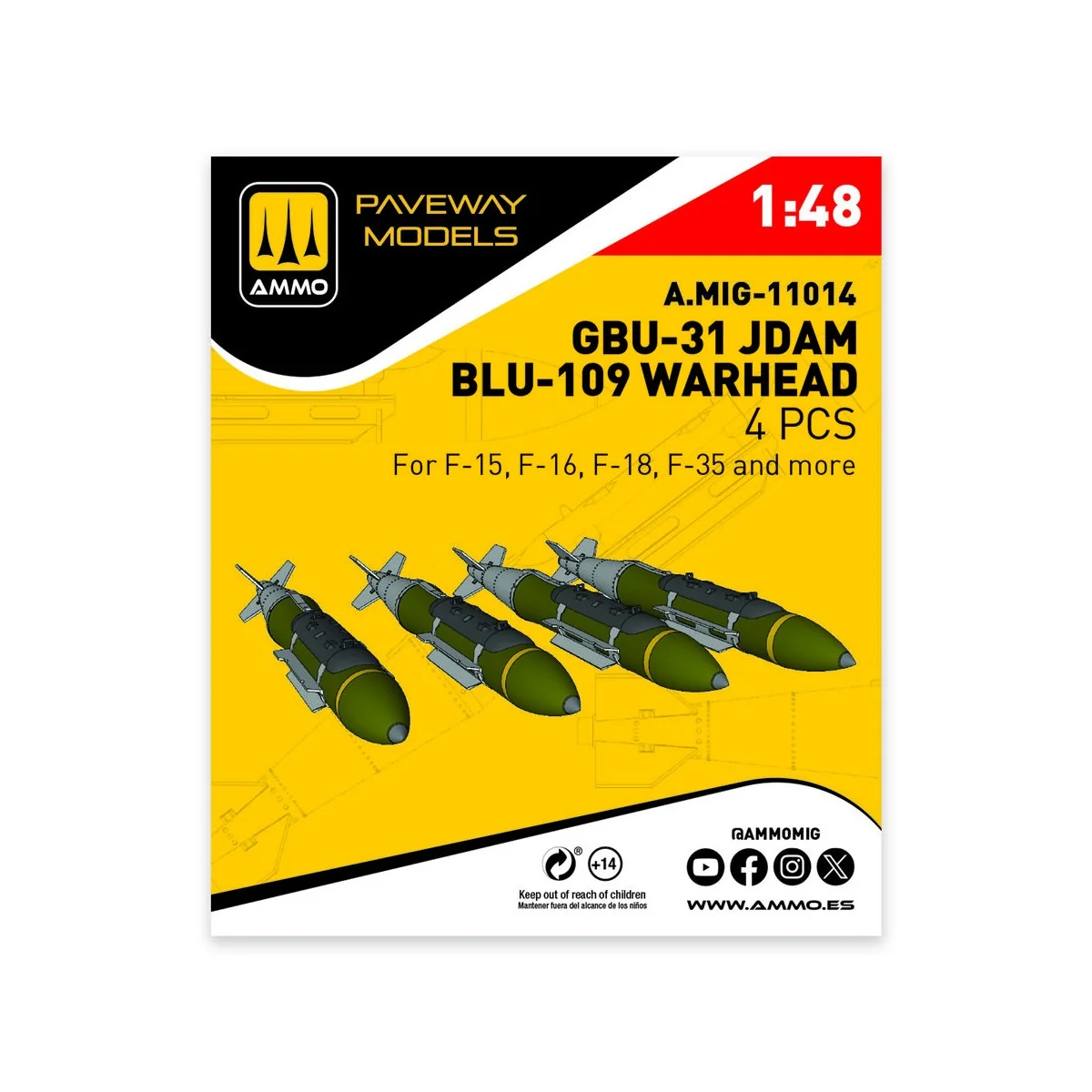 GBU-31 JDAM, BLU-109 Warhead (4 pcs), 1/48 - AMMO by MIG Jimenez A....