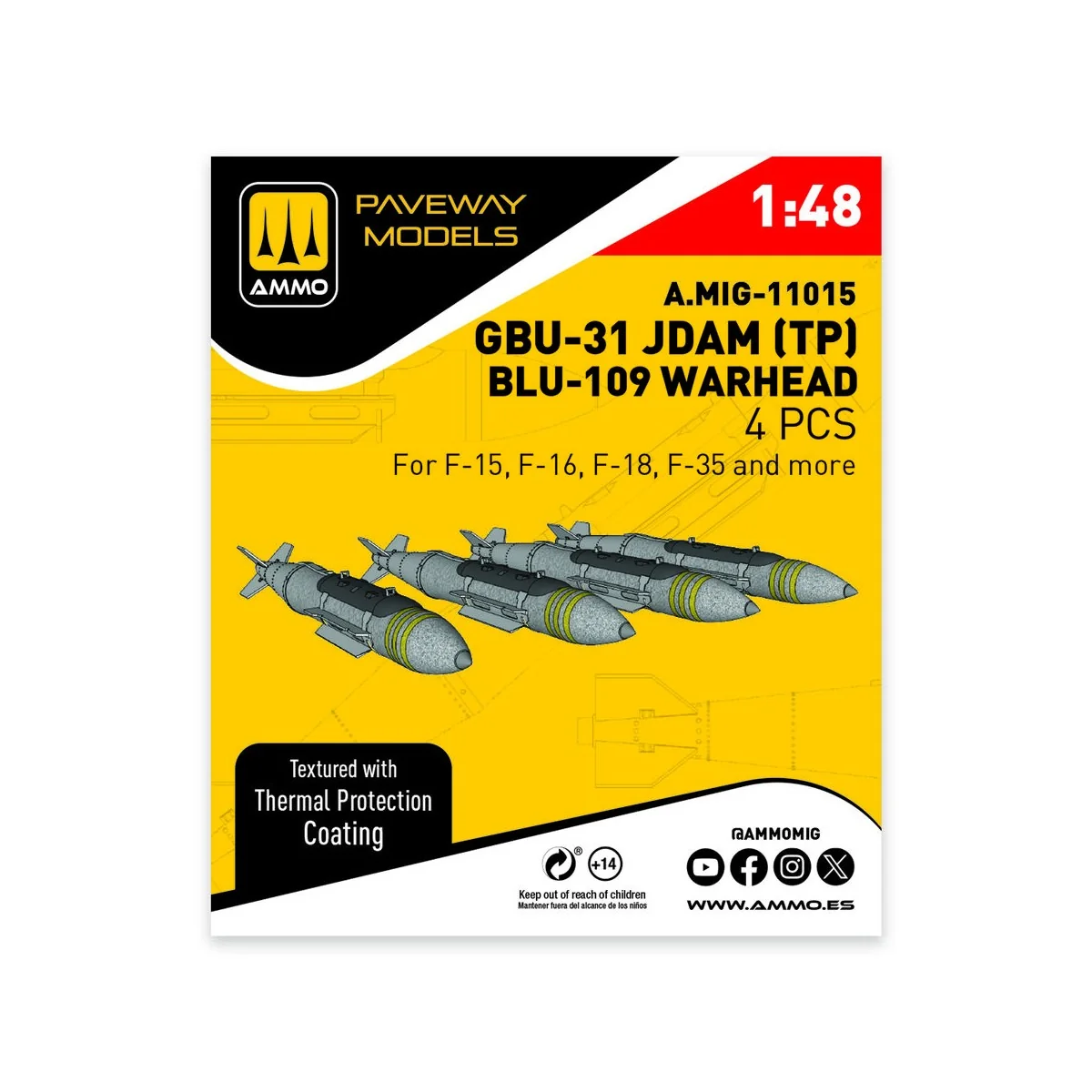 GBU-31 JDAM with Thermal Protection, BLU-109 Warhead (4 pcs), 1/48 ...