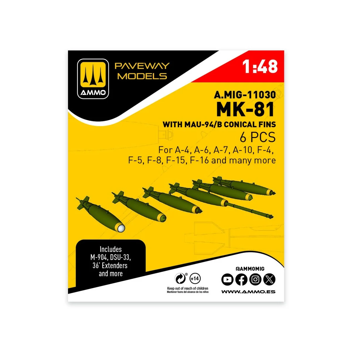 MK-81 with MAU-94/B conical fin (6 pcs), 1/48 - AMMO by MIG Jimenez...