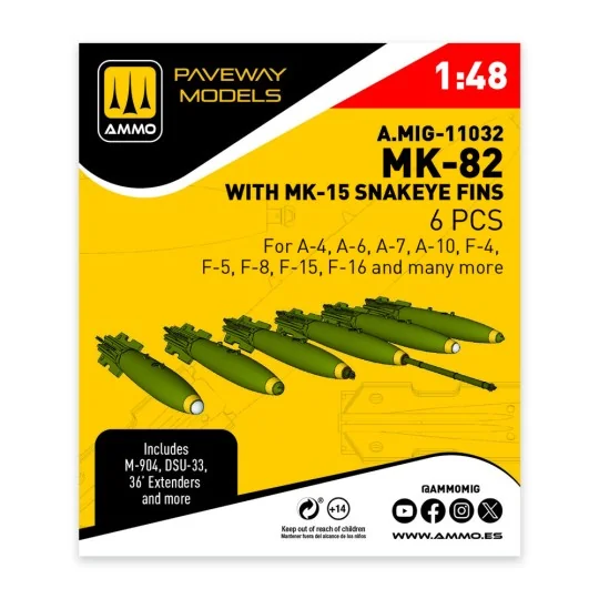 MK-82 with MK-15 Snakeye fin (6 pcs), 1/48 - AMMO by MIG Jimenez A....
