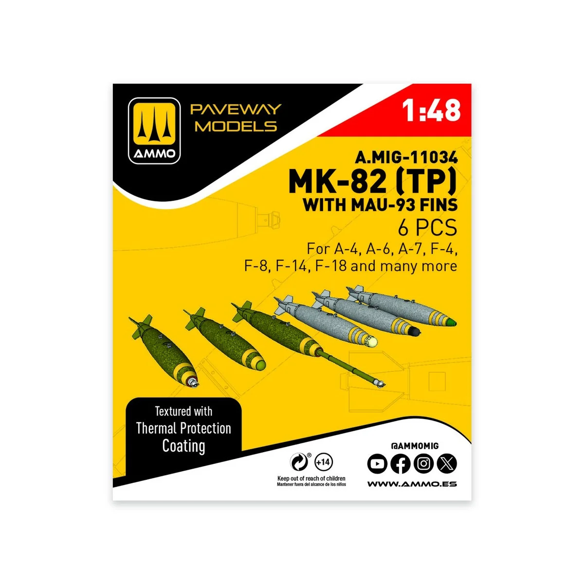 MK-82 with thermal protection and MAU-93 fin (6 pcs), 1/48 - AMMO b...