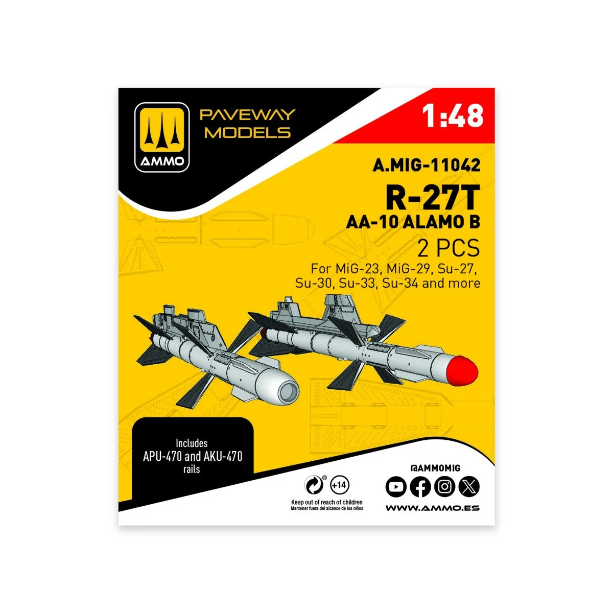 R-27T - AA-10 Alamo B (2 pcs), 1/48 - AMMO by MIG Jimenez A.MIG-11042