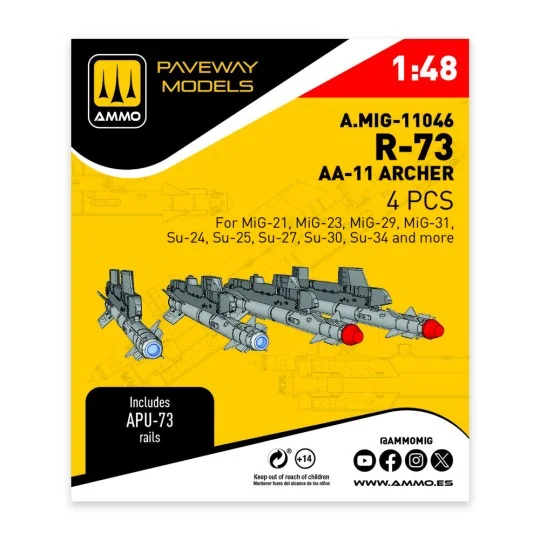 R-73 - AA-11 Archer (4 pcs), 1/48 - AMMO by MIG Jimenez A.MIG-11046