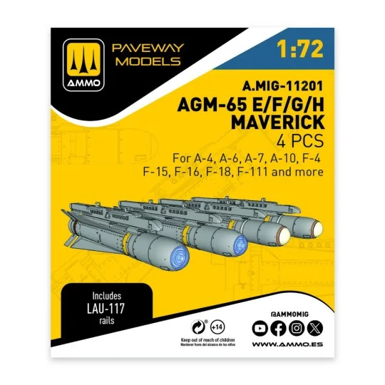 AGM-65E/F/G/H Maverick (4 pcs), 1/72 - AMMO by MIG Jimenez A.MIG-11201