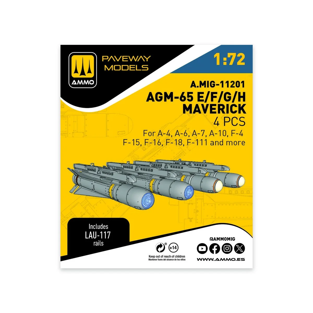 AGM-65E/F/G/H Maverick (4 pcs), 1/72 - AMMO by MIG Jimenez A.MIG-11201