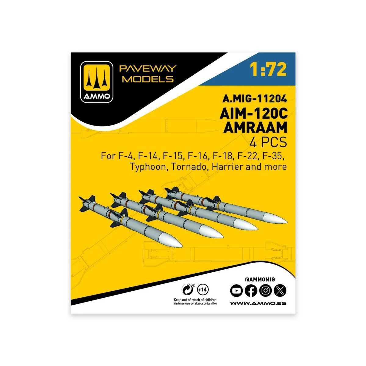 AIM-120C AMRAAM (4 pcs), 1/72 - AMMO by MIG Jimenez A.MIG-11204