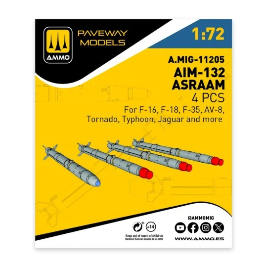 AIM-132 ASRAAM (4 pcs), 1/72 - AMMO by MIG Jimenez A.MIG-11205