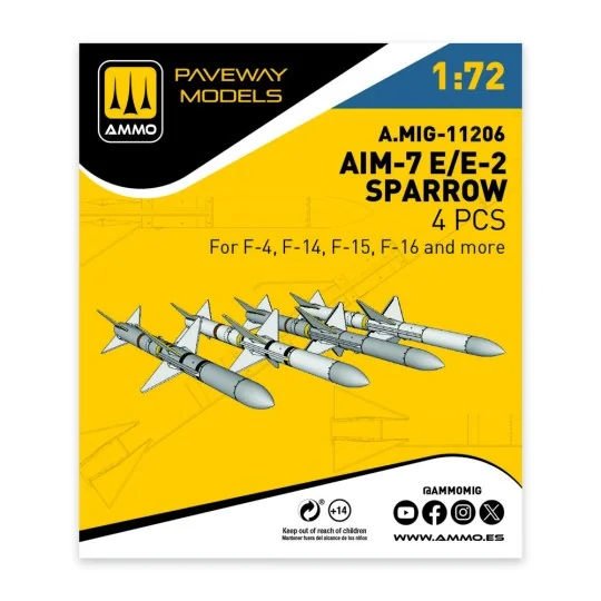 AIM-7E/E2 Sparrow (4 pcs), 1/72 - AMMO by MIG Jimenez A.MIG-11206