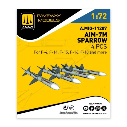 AIM-7M Sparrow (4 pcs), 1/72 - AMMO by MIG Jimenez A.MIG-11207