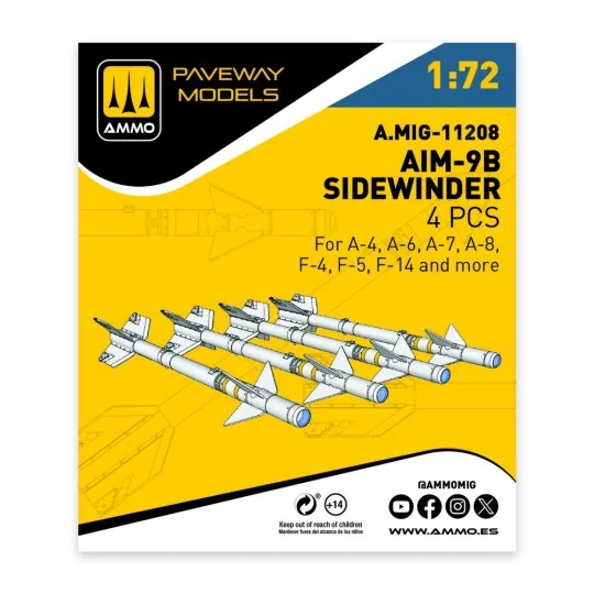 AIM-9B Sidewinder (4 pcs), 1/72 - AMMO by MIG Jimenez A.MIG-11208
