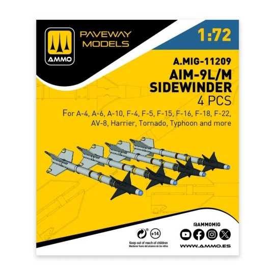 AIM-9L/M Sidewinder (4 pcs), 1/72 - AMMO by MIG Jimenez A.MIG-11209