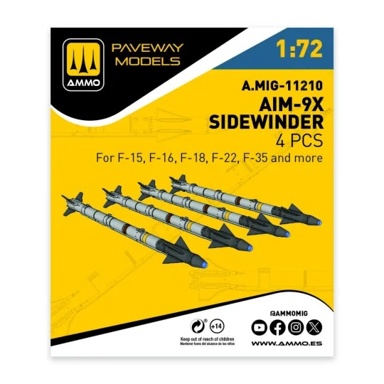 AIM-9X Sidewinder (4 pcs), 1/72 - AMMO by MIG Jimenez A.MIG-11210