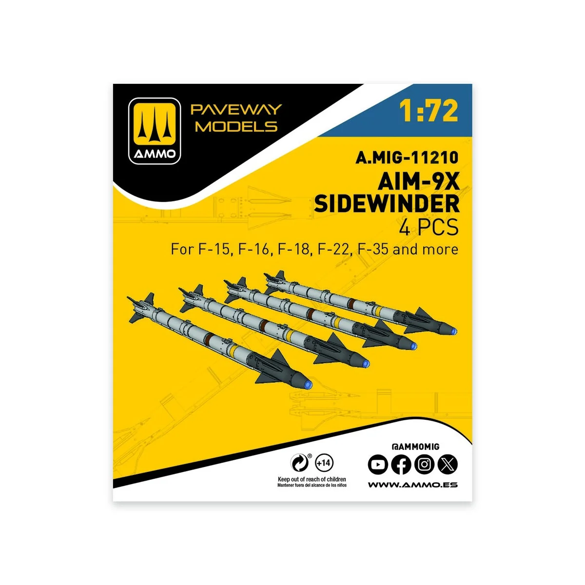 AIM-9X Sidewinder (4 pcs), 1/72 - AMMO by MIG Jimenez A.MIG-11210